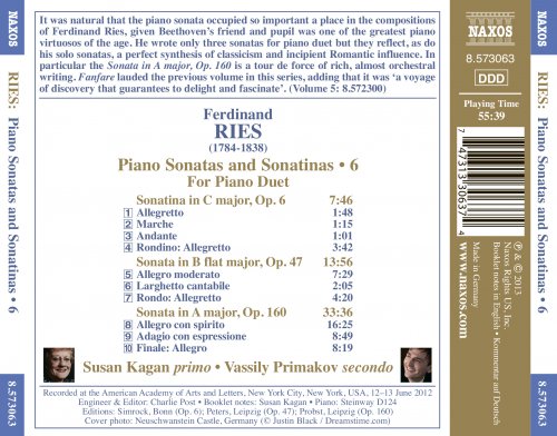 Susan Kagan, Vassily Primakov - Ferdinand Ries: Piano Sonatas and Sonatinas Vol. 6 (2013) [Hi-Res]