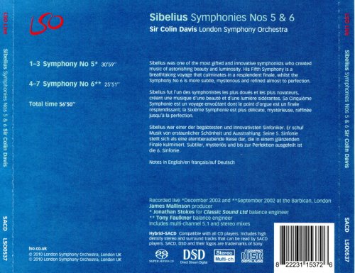 Sir Colin Davis, London Symphony Orchestra - Jean Sibelius Symphonies Nos 5 & 6 (2010) [SACD]