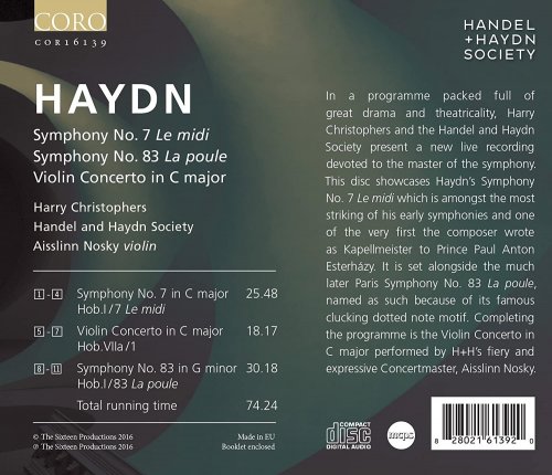 Harry Christophers, Aisslinn Nosky, Handel And Haydn Society - Haydn: Symphony No. 7, Symphony No. 83 & Violin Concerto in C Major (2016) [Hi-Res]