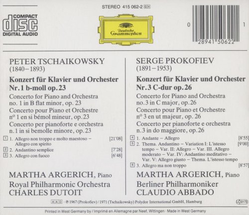 Martha Argerich - Tchaikovsky: Piano Concerto No. 1 / Prokofiev: Piano Concerto No. 3 (1984) CD-Rip