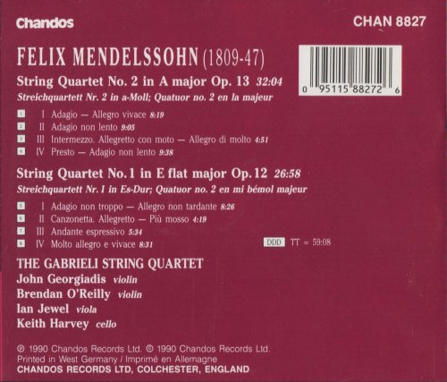 Gabrieli String Quartet - Mendelssohn: String Quartets Nos. 1 & 2 (1990)