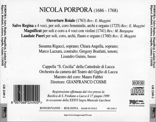 Susanna Rigacci,  Chiara Angella,  Marco Lazzara - Porpora: Overture Royale, Salve Regina, Magnificat, Et A l(2000)