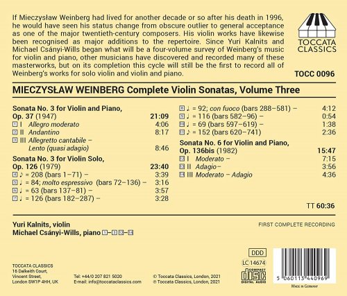 Yuri Kalnits, Michael Csányi-Wills - Weinberg: Complete Violin Sonatas, Vol. 3 (2021) [Hi-Res]