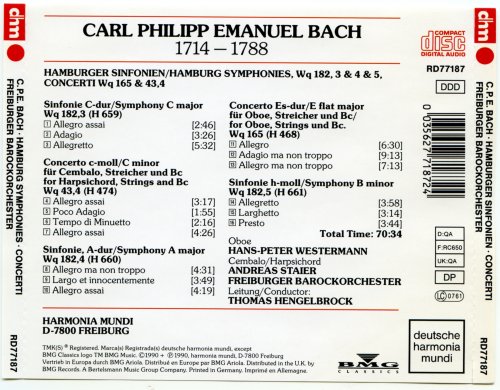 Andreas Staier, Hans-Peter Westermann - C.P.E. Bach: Hamburg symphonies, Concertos (1990) CD-Rip