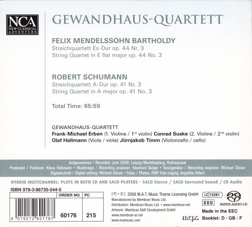 Gewandhaus-Quartett - Mendelssohn: Quartet Op. 44/3; Schumann Quartet Op. 41/3 (2004) [SACD]