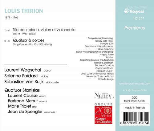 Quatuor Stanislas, Laurent Wagschal, Solenne Païdassi, Sébastien van Kuijk - Thirion: Trio pour piano, violon et violoncelle & Quatuor à cordes (2016) [Hi-Res]