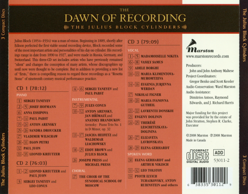 VA - The Dawn of Recording: The Julius Block Cylinders (2008)