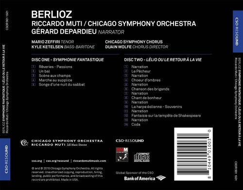 Gérard Depardieu, Mario Zeffiri, Kyle Ketelsen, Chicago Symphony Orchestra, Chicago Symphony Chorus, Riccardo Muti - Berlioz: Symphonie fantastique, Lélio (Live) (2015) [Hi-Res]