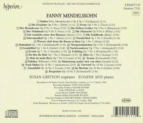 Susan Gritton, Eugene Asti - Fanny Mendelssohn: Lieder (2013) CD-Rip