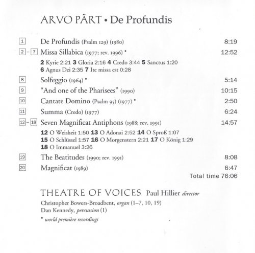 Paul Hillier, Theatre of Voices - Arvo Part: De Profundis (1996) [2003 SACD]