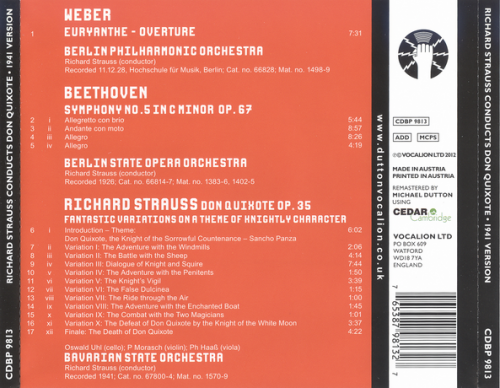 Berlin Philharmonic Orchestra, Berlin State Opera Orchestra - Richard Strauss Conducts Don Quixote (2012)