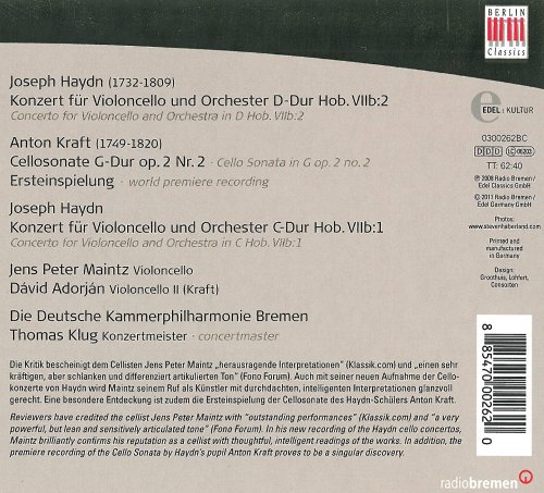 Jens Peter Maintz, Dávid Adorján, German Chamber Philharmonic Bremen - Haydn: Cello Concertos Nos. 1 & 2 - Kraft: Cello Sonata (2008)