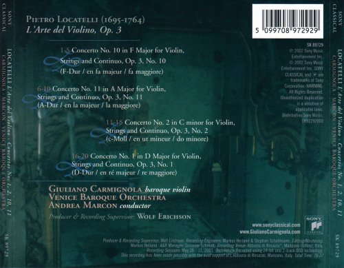 Giuliano Carmignola, Venice Baroque Orchestra, Andrea Marcon - Locatelli: L'arte del Violino Op. 3 Concertos Nos. 1, 2, 10 , 11 (2002)