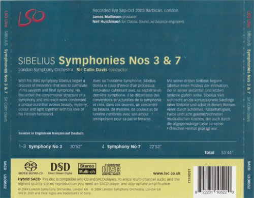 London Symphony Orchestra, Sir Colin Davis - Sibelius: Symphonies Nos. 3 & 7 (2004) [SACD]