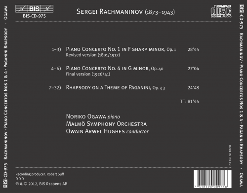 Noriko Ogawa, Malmö Symphony Orchestra, Owain Arwel Hughes - Rachmaninov: Piano Concertos Nos. 1 & 4 (2012) CD-Rip