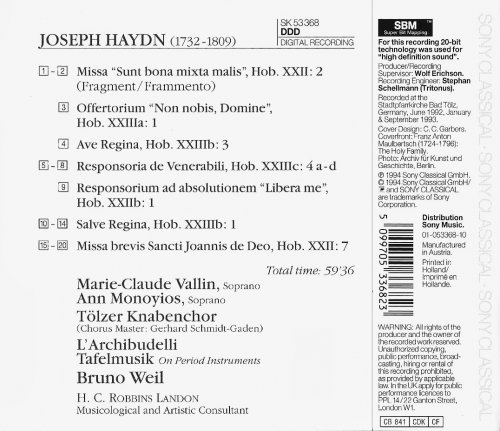 Tölzer Knabenchor, L'Archibudelli, Tafelmusik, Bruno Weil - Haydn: Missa “Sunt bona mixta malis”, Missa brevis Sancti Joannis de Deo (1994) CD-Rip