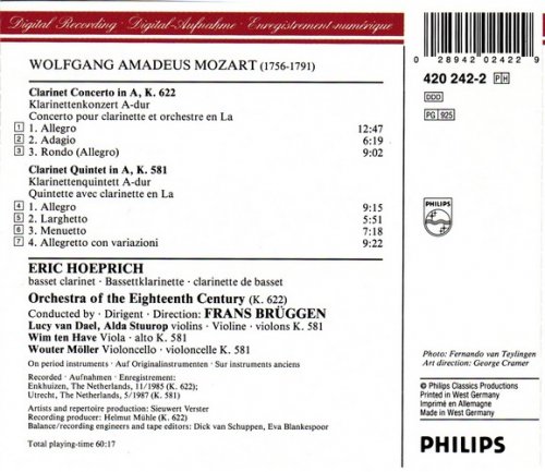 Eric Hoeprich, Frans Brüggen - Mozart: Clarinet Concerto , Clarinet Quintet (1988) CD-Rip