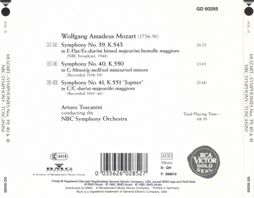 Arturo Toscanini, NBC Symphony Orchestra - Mozart: Symphonies Nos. 39, 40, 41 (1992)