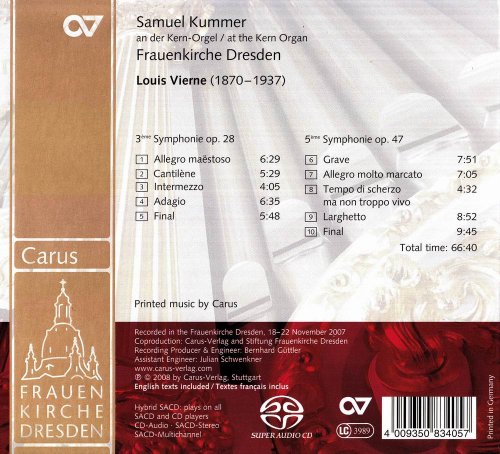 Samuel Kummer - Louis Vierne: Symphonies No. 3 and 5 (2008) [SACD]