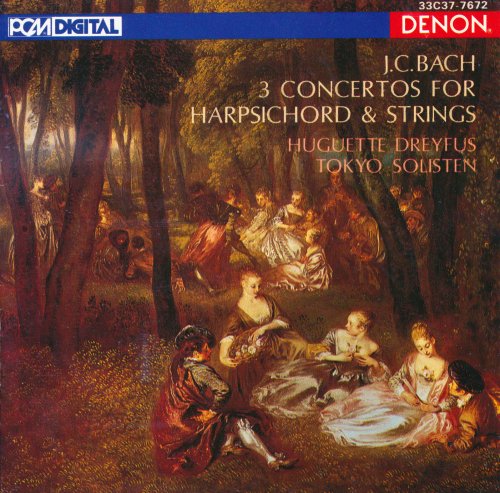 Huguette Dreyfus, Tokyo Solisten - J. C. Bach: 3 Concertos for Harpsichord & Strings (1986)