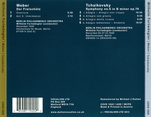 Wilhelm Furtwangler, Berlin Philharmonic Orchestra - Tchaikovsky / Symphony No. 6, Weber / Der Freischutz excerpts (2012)