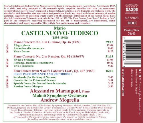 Alessandro Marangoni, Malmö Symphony Orchestra, Andrew Mogrelia - Castelnuovo-Tedesco: Piano Concertos Nos. 1 & 2 (2012) [Hi-Res]