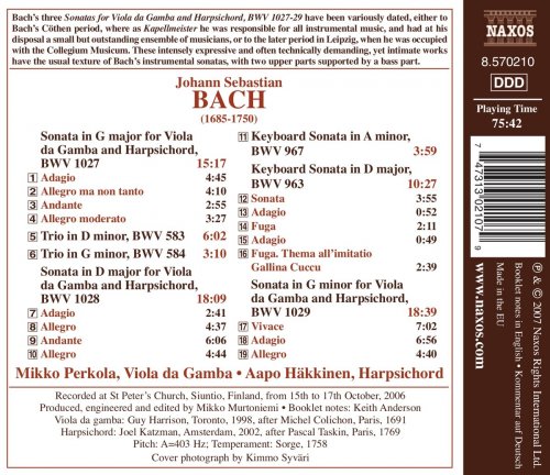 Mikko Perkola & Aapo Hakkinen - Bach: Viola da gamba sonatas Nos. 1-3 & Keyboard Sonata in A minor (2007)