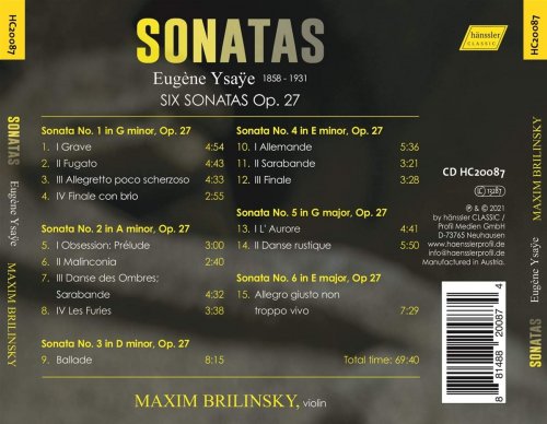 Maxim Brilinsky - Ysaÿe: 6 Solo Violin Sonatas, Op. 27 (2021)