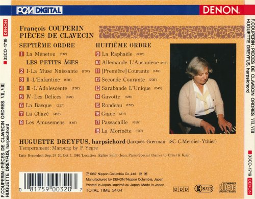 Huguette Dreyfus - F.Couperin: Pieces de Clavecin Ordres VII, VIII (1987)