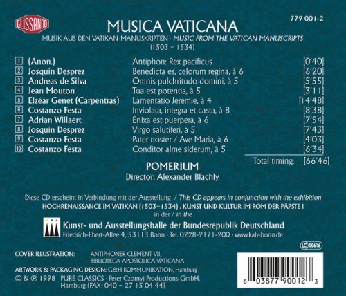 Pomerium, Alexander Blachly - Musica Vaticana: Josquin Desprez, Mouton, Festa, Willaert, de Silva, Genet(1998)