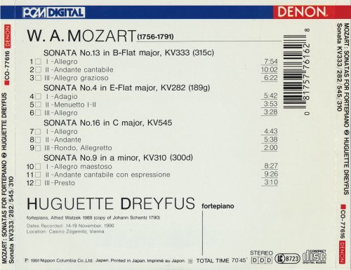 Huguette Dreyfus - Mozart: Sonatas for fortepiano, Vol. 2 (1991)