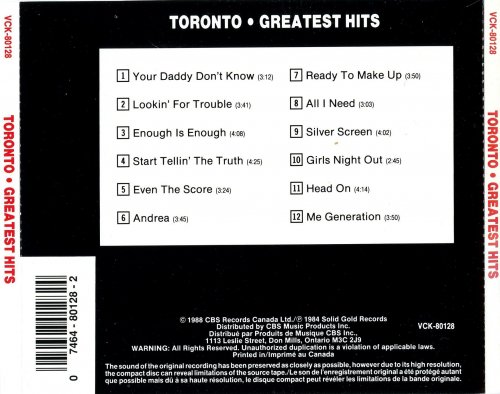 Toronto - Greatest Hits (1984) [1989]