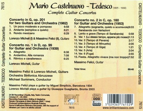 Lorenzo Micheli, Massimo Felici - Mario Castelnuovo-Tedesco: Complete Guitar Concertos (2004) CD-Rip