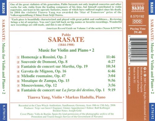 Tianwa Yang, Markus Hadulla - Sarasate: Concert Fantasies - La forza del destino, Zampa, Martha (2007) CD-Rip