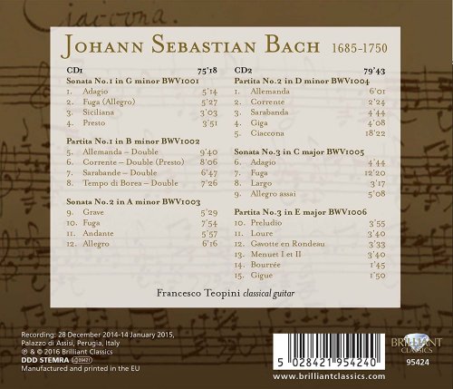 Francesco Teopini - J.S. Bach: Sonatas and Partitas for Classical Guitar (2016)