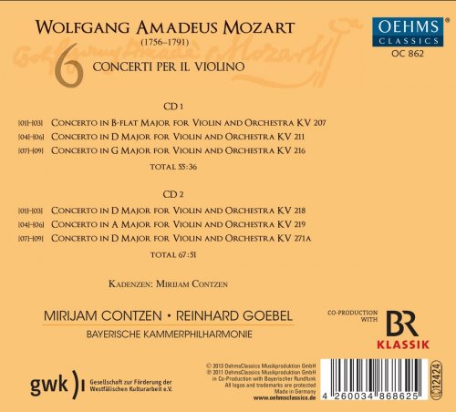 Mirijam Contzen, Bavarian Chamber Philharmonic, Reinhard Goebel - Mozart: 6 Concerti per il violino (2014)