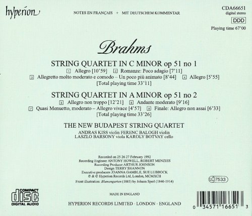 New Budapest String Quartet - Brahms: String Quartets Op. 51 Nos. 1 & 2 (1992) CD-Rip