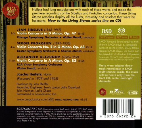 Jascha Heifetz - Sibelius, Prokofiev, Glazunov: Violin Concertos (1959, 1963) [2005 SACD]