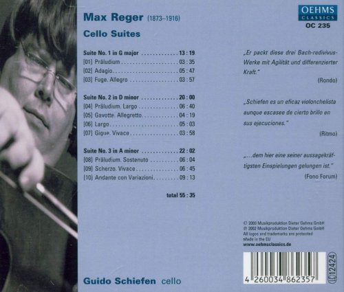 Guido Schiefen - Reger: Cello Suites Nos. 1-3 (2016)