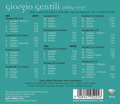 Soavi Affetti Baroque Music Ensemble - Gentili: Trio Sonatas, Op. 1 (2016)