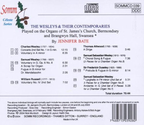 Jennifer Bate - The Wesleys and their Contemporaries (2014)