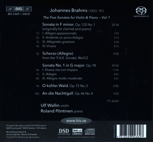 Ulf Wallin, Roland Pontinen - Brahms: The Five Sonatas for Violin & Piano Vol. 1 (2019) CD-Rip
