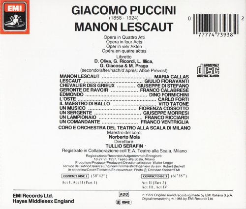 Maria Callas, Giuseppe di Stefano - Puccini: Manon Lescaut (1985) CD-Rip