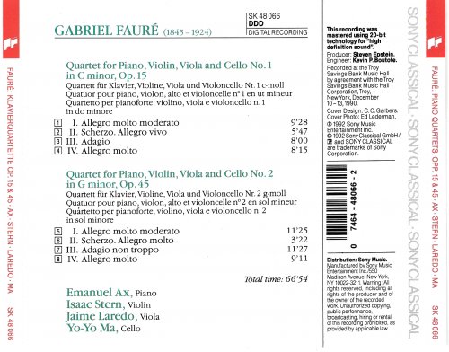 Isaac Stern, Jaime Laredo, Yo-Yo Ma, Emanuel Ax - Gabriel Faure: Piano Quartets (1992) CD-Rip