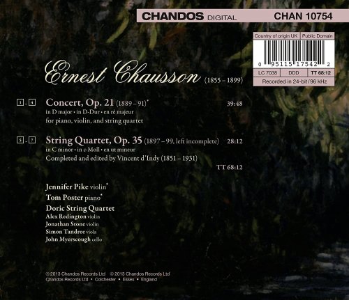 Jennifer Pike, Tom Poster, Doric String Quartet - Chausson: Concert for Violin, Piano and String Quartet (2013) [Hi-Res]