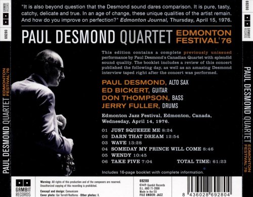 Paul Desmond Quartet - Edmonton Festival '76 (2008) FLAC