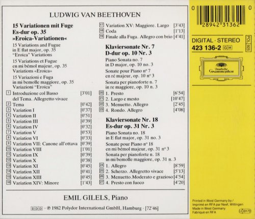 Emil Gilels - Beethoven: Eroica-Variationen, Sonatas Nos. 7 & 18 (1982 ...