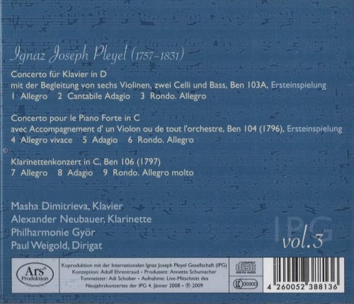 Masha Dimitrieva, Alexander Neubauer, Paul Weigold - Ignaz Joseph Pleyel: Concertos, Vol. 3 (2009) CD-Rip