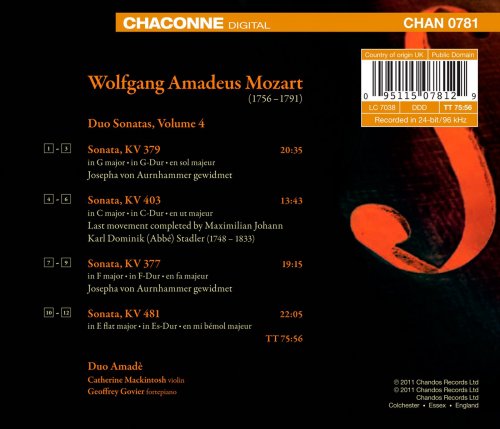 Duo Amadè, Catherine Mackintosh, Geoffrey Govier - Mozart: Duo Sonatas Volume 4 (2011) [Hi-Res]