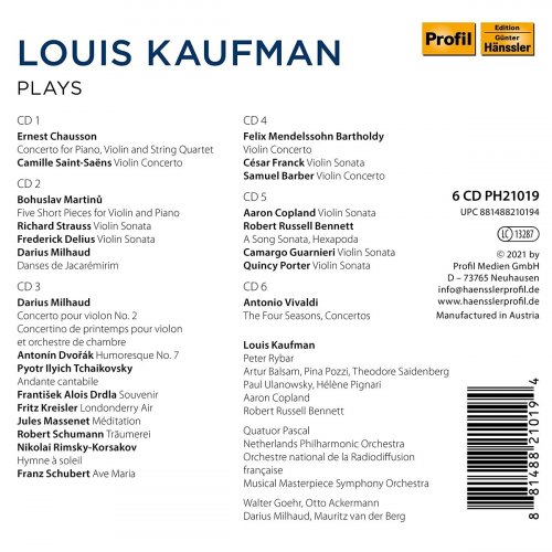 Louis Kaufman - Chausson, Vivaldi & Others: Works with Violin (2021)